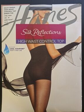 Hanes Silk Reflections High Waist Control Top Hose - Barely Black